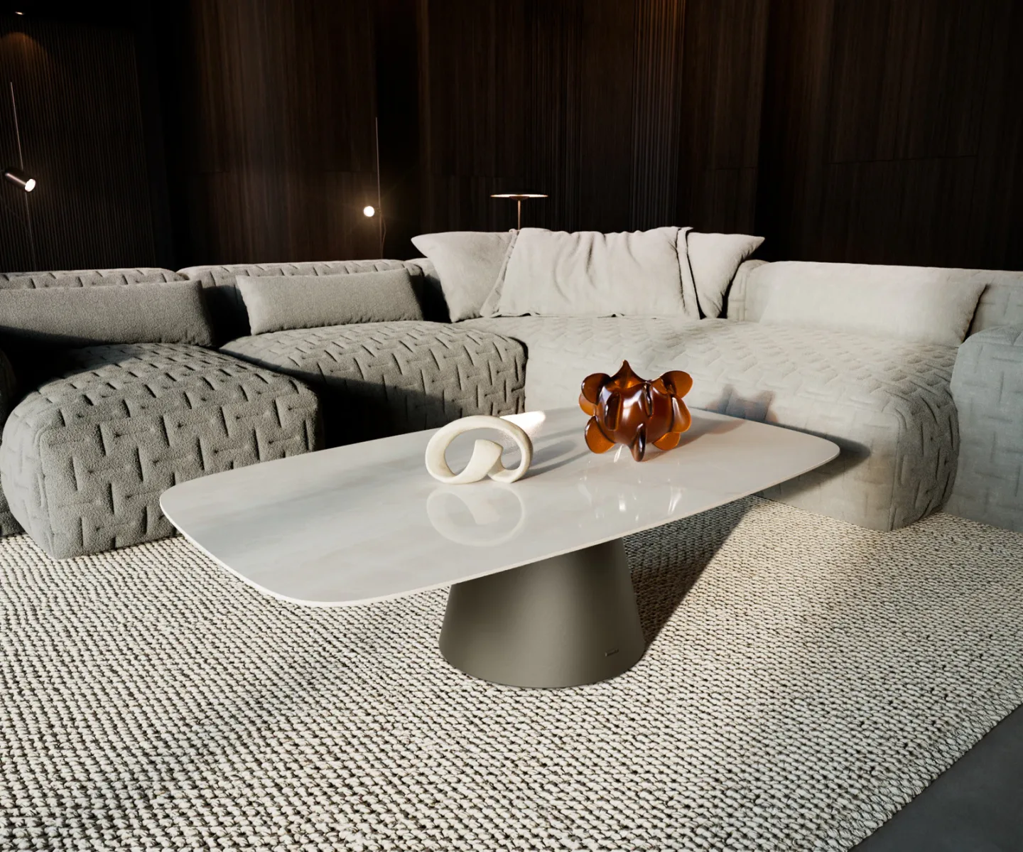 Couchtisch Edge Boot 140x80 cm Keramik Onyx Champagne Borna Effektfinish Titan