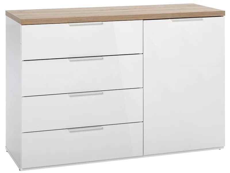 Kommode MUNDI 1 Tür 4 Schubladen 44.5x120x83cm weiss glänzend melamin