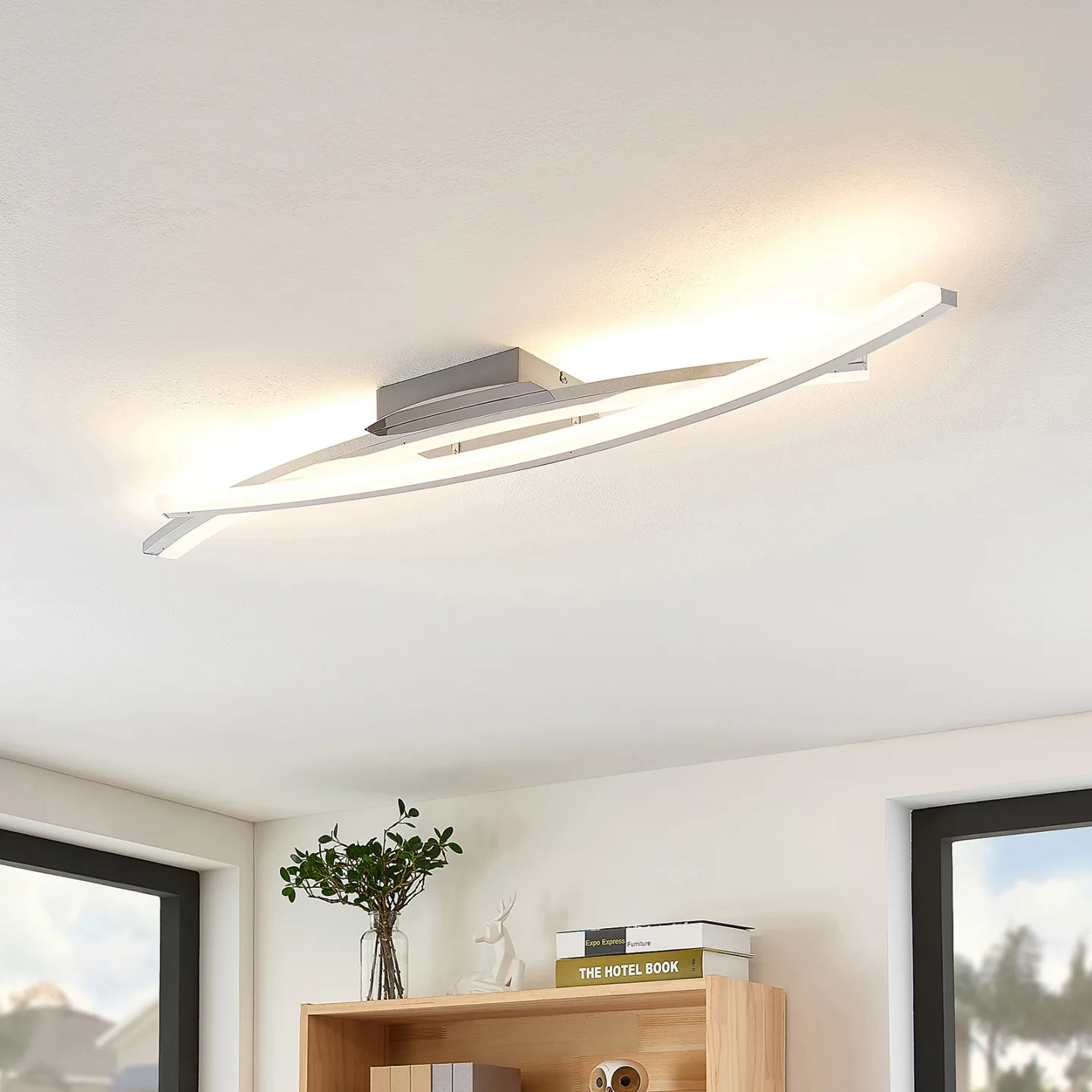 Lindby LED-Deckenleuchte Elarit, chromfarben, 104cm, dimmbar - Wohnzimmer - Modern - Metall - Mehrflammig
