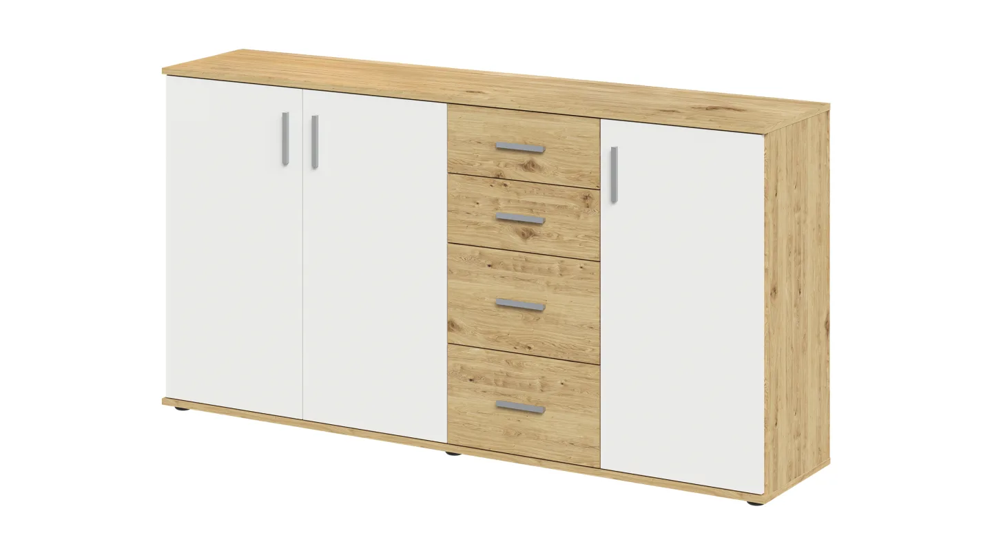 Kommode mit Schubladen weiß Artisan Eiche 160 cm - ALBATA