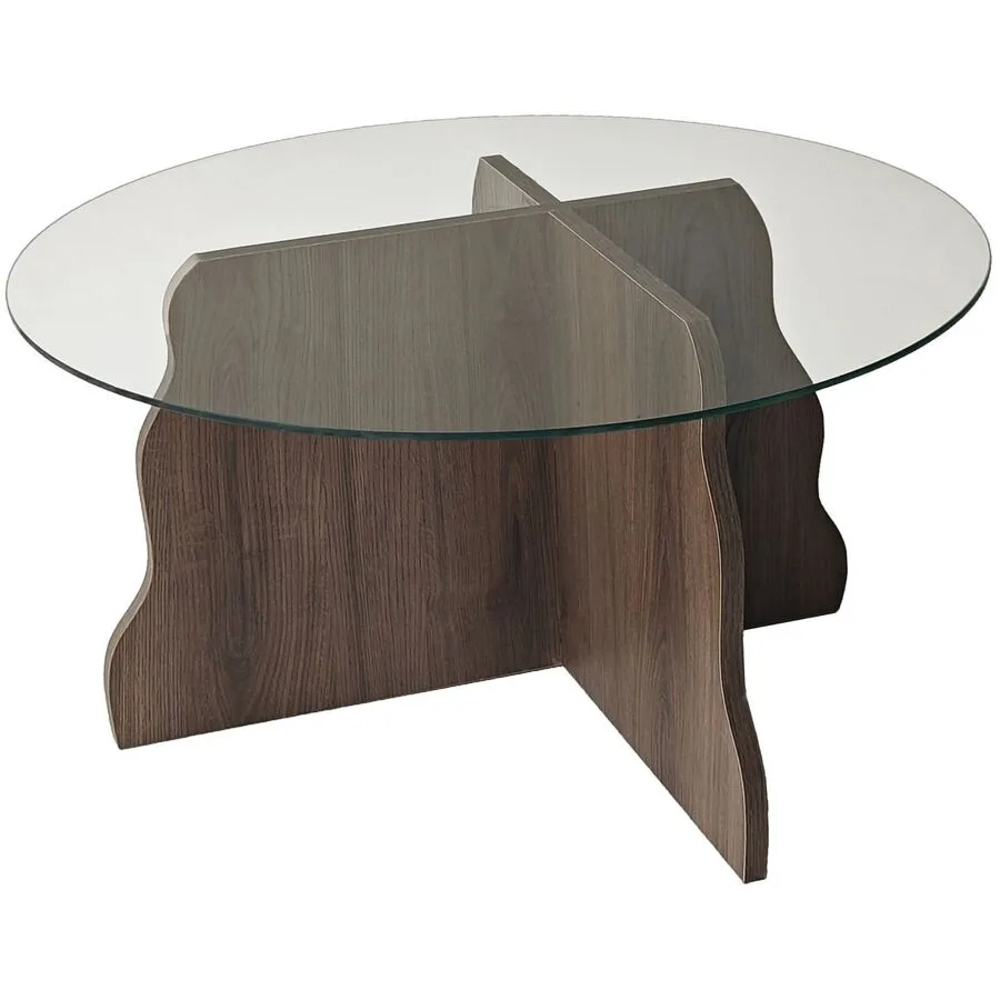 Salontisch Georis Nussbaum, Transparent 100% Hartglas/Holzwerkstoff B 75 T 75 cm