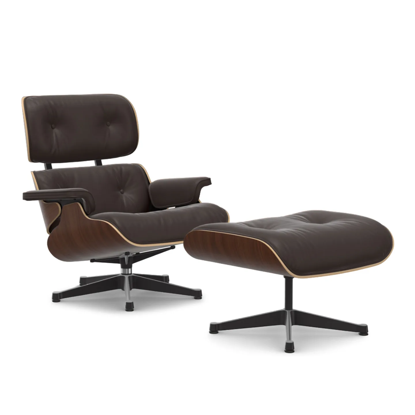 Vitra - Eames Lounge Set Dark Walnut Leather Premium Plum 87 Polished Aluminium/Deep Black - Fåtöljer - Charles & Ray Eames - Lila