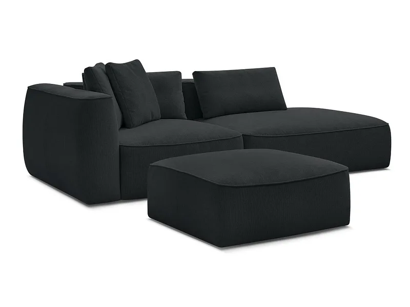 3er Sofa mit Hocker BOBOCHIC LEOPOLD Stoff chiniert dunkelgrau