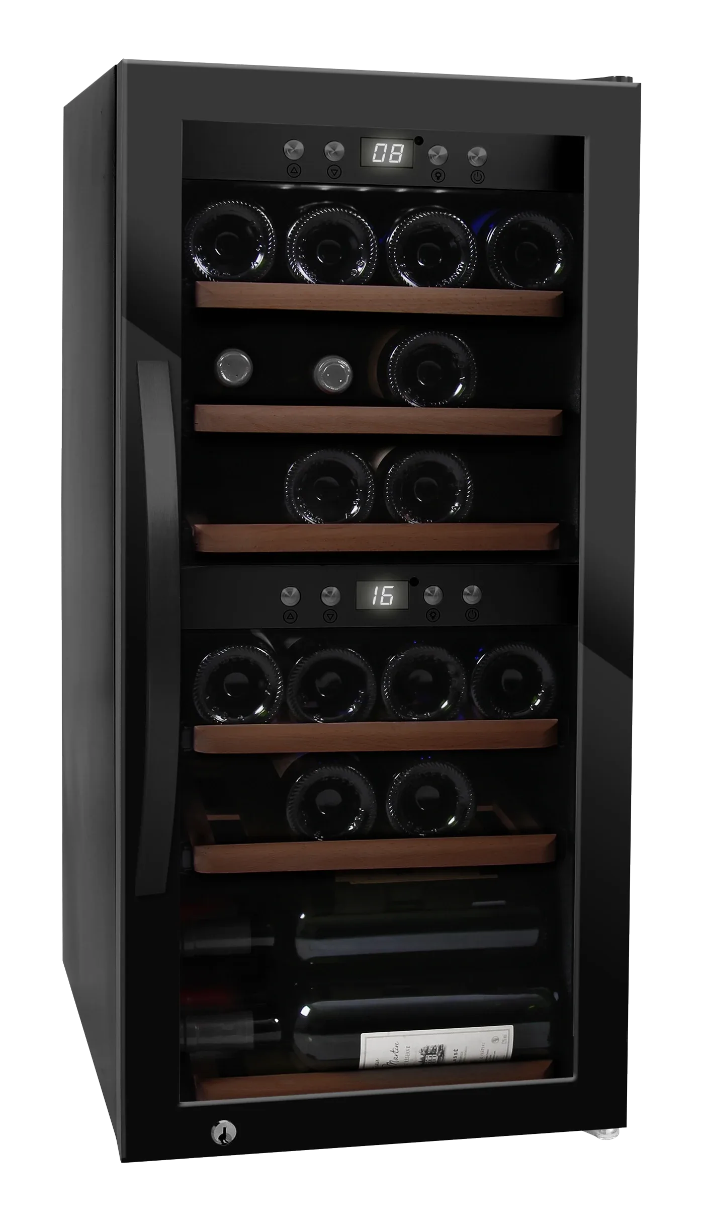 Weinkühlschrank freistehender abschließbarer - mQuvée WineExpert 24 Fullglass Black, schwarz, 2 Temperaturzonen, 24 Flaschen