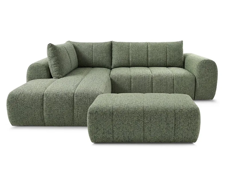 Ecksofa mit Hocker BOBOCHIC NESTY Stoff chiniert hellgrün