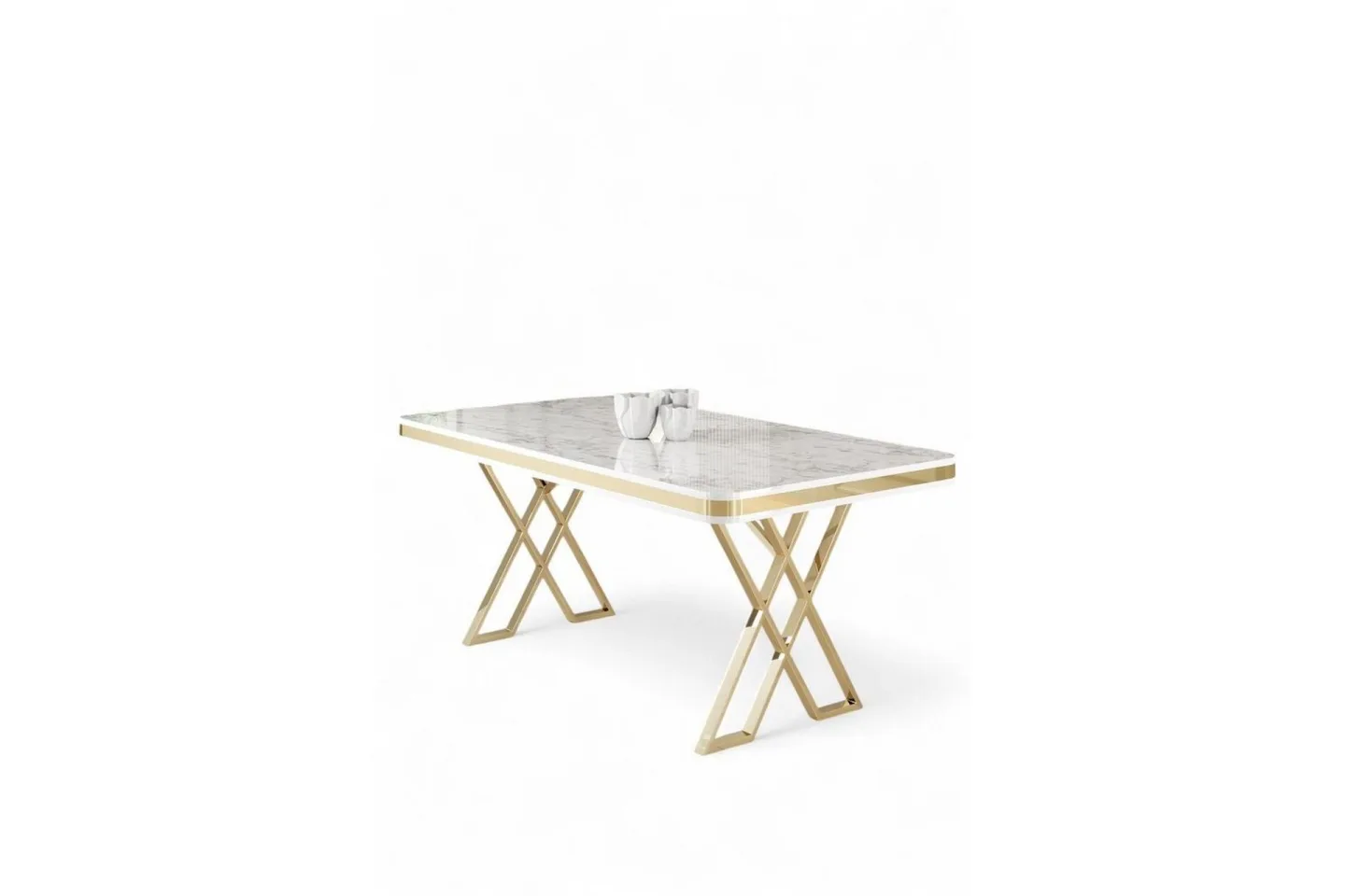 Calchera Matbord 130 cm Rektangulär - Vit Marmor/Guld