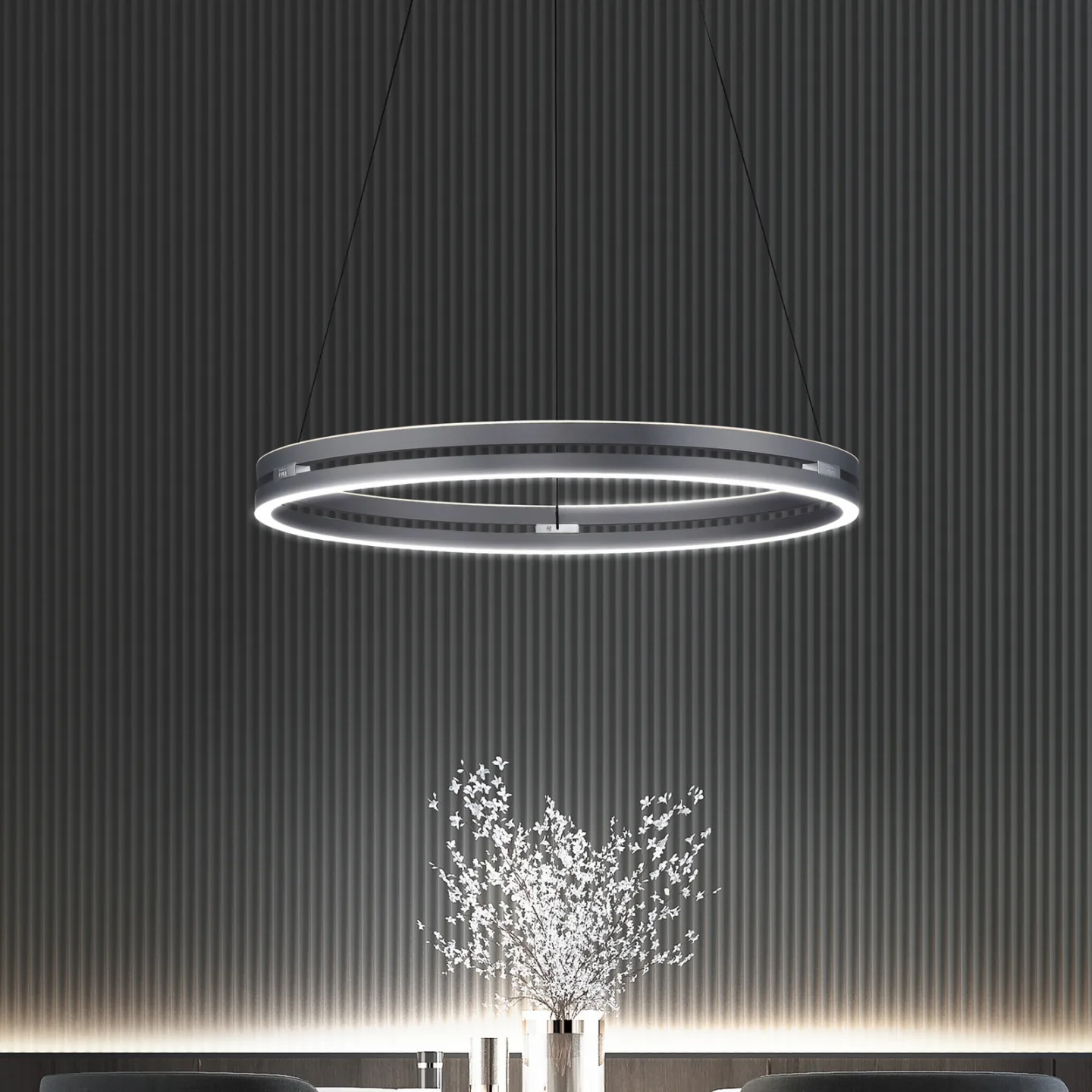E-Loop LED-hængelampe, mystic grey, Ø70 cm, aluminium, CCT – PURE PURE E-Loop - Stue - Moderne - Metal - Med flere lyskilder