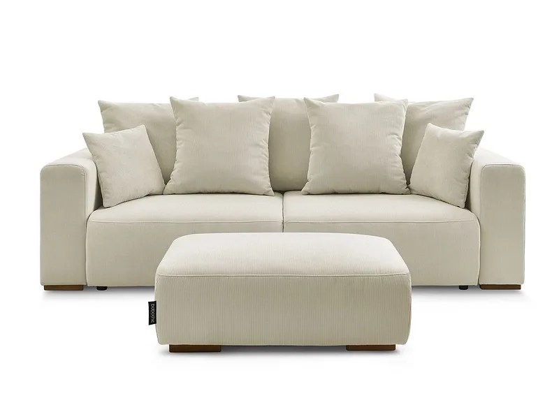 3er Sofa mit Hocker BOBOCHIC SIDONIE Cord-Stoff beige