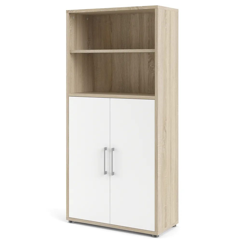 Prisme Aktenschrank 2 Fächer und 2 Türen Eiche Dekor, weiss