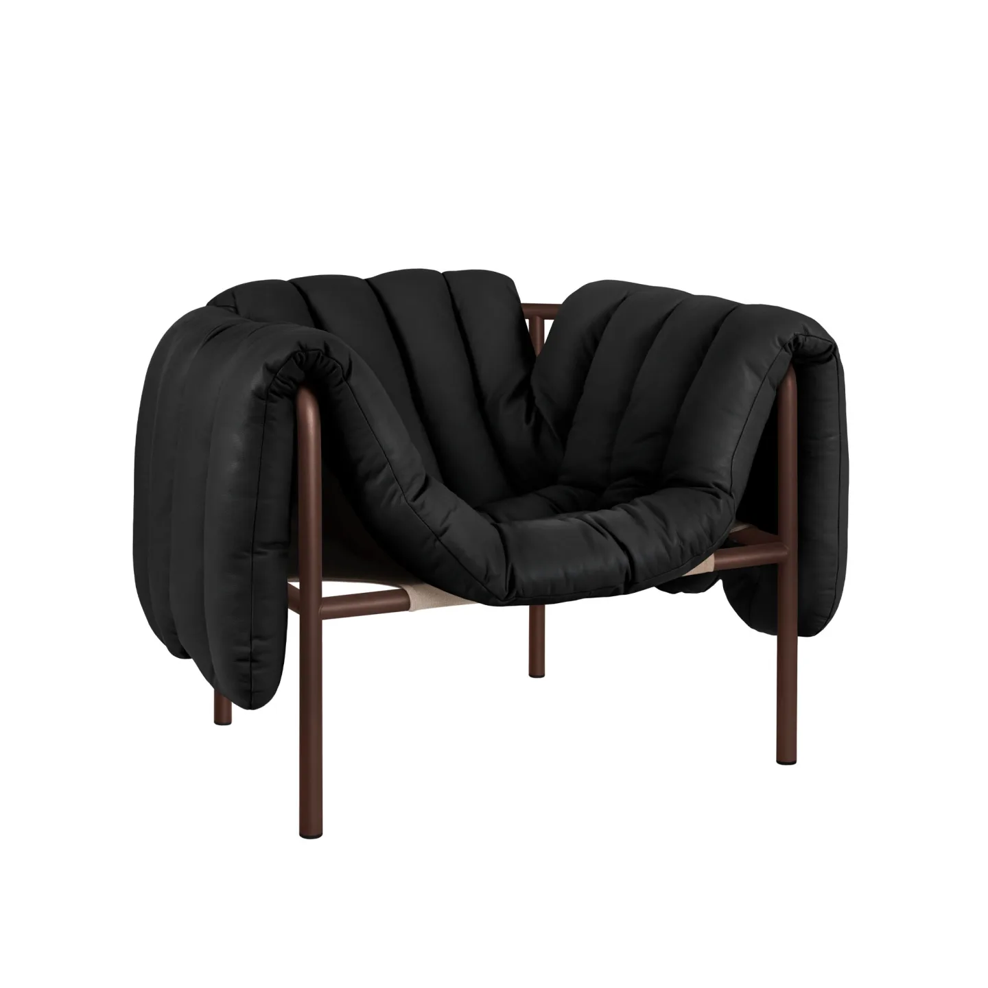 HEM - Puffy Lounge Chair - Black Leather/Chocolate Brown - Fåtöljer - Faye Toogood - Brun,Svart,Blå - Läder/Naturmaterial/Metall/Trä/Skum