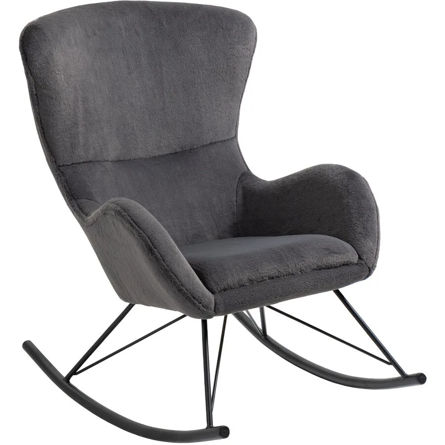 Schaukelstuhl Swing Dunkelgrau, Schwarz Lammfell Optik, Metall B 70 T 94 H 102 cm