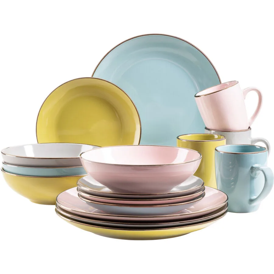MÄSER Geschirr-Set Metallic Rim Mehrfarbig Steinzeug