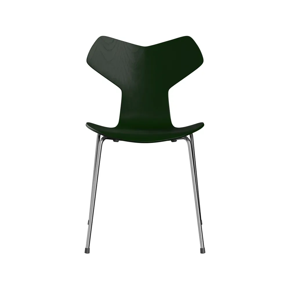 Fritz Hansen Grand Prix 3130 stol Evergreen-målad ask-kromat stålstativ