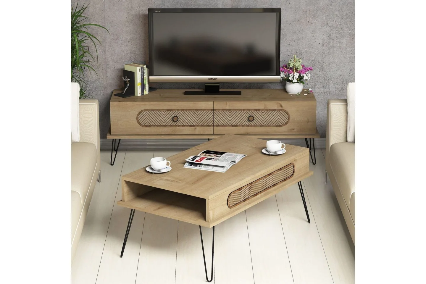 Hovdane TV-Möbelset 145 cm - Brun/Ek