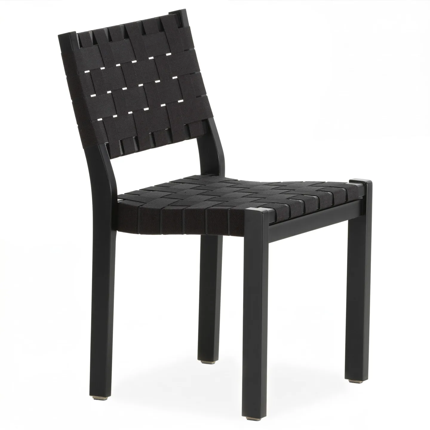 Artek - Stol 611, Svartlackad, Svart sadelgjord - Matstolar - Alvar Aalto - Träfärgad - Naturmaterial/Trä