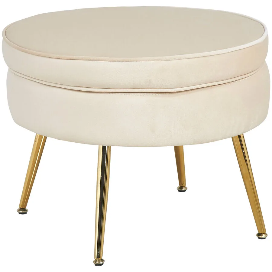 Hocker Khloe Beige, Gold Samt, Metall B 52 H 41 cm