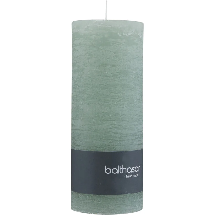 Balthasar Kerze Rustico hellgrün H18 cm D7 cm, Brenndauer 85h - Farbe: taupe - Material: Wachs