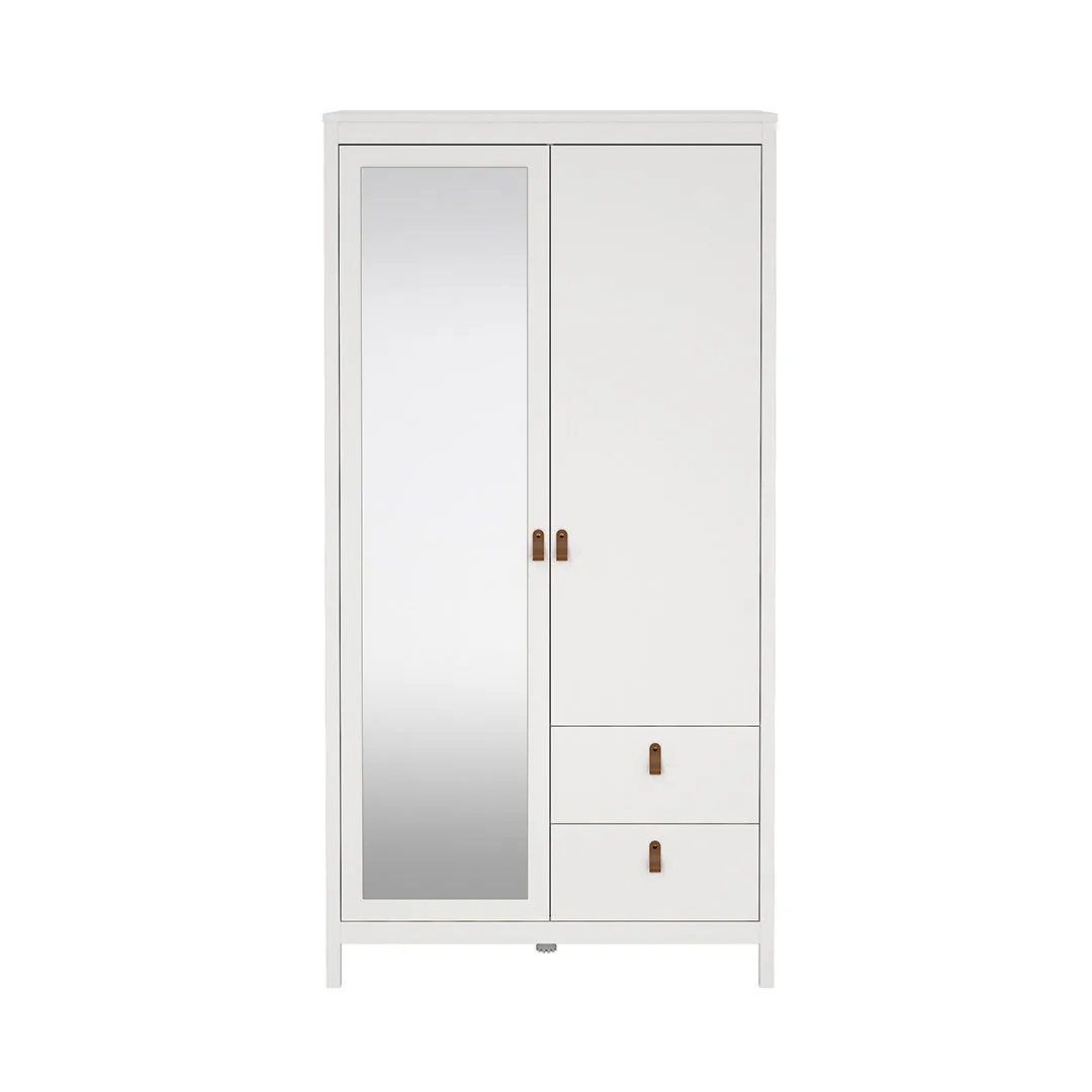 Madrid Kleiderschrank 199x103x59cm, 1 Tür, 1 Spiegeltür, 2 Schubladen weiß.