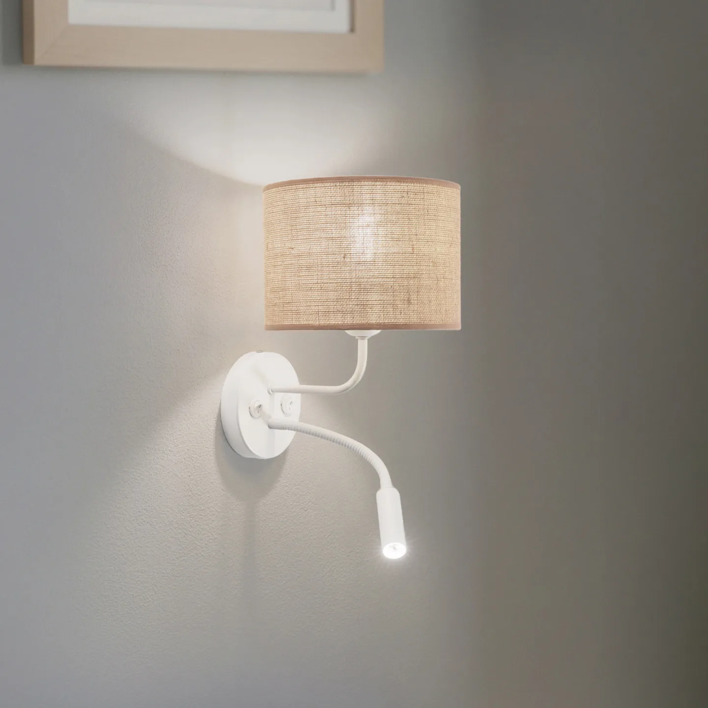 Jute Wandleuchte Textil braun/weiß Leselicht Duolla - Schlafzimmer - Stoff / Textil - Mit Schirm