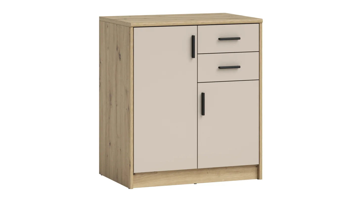 Kommode 2 Schubladen Beige-Kaschmir - Eiche 74 x 50 cm - NELLY