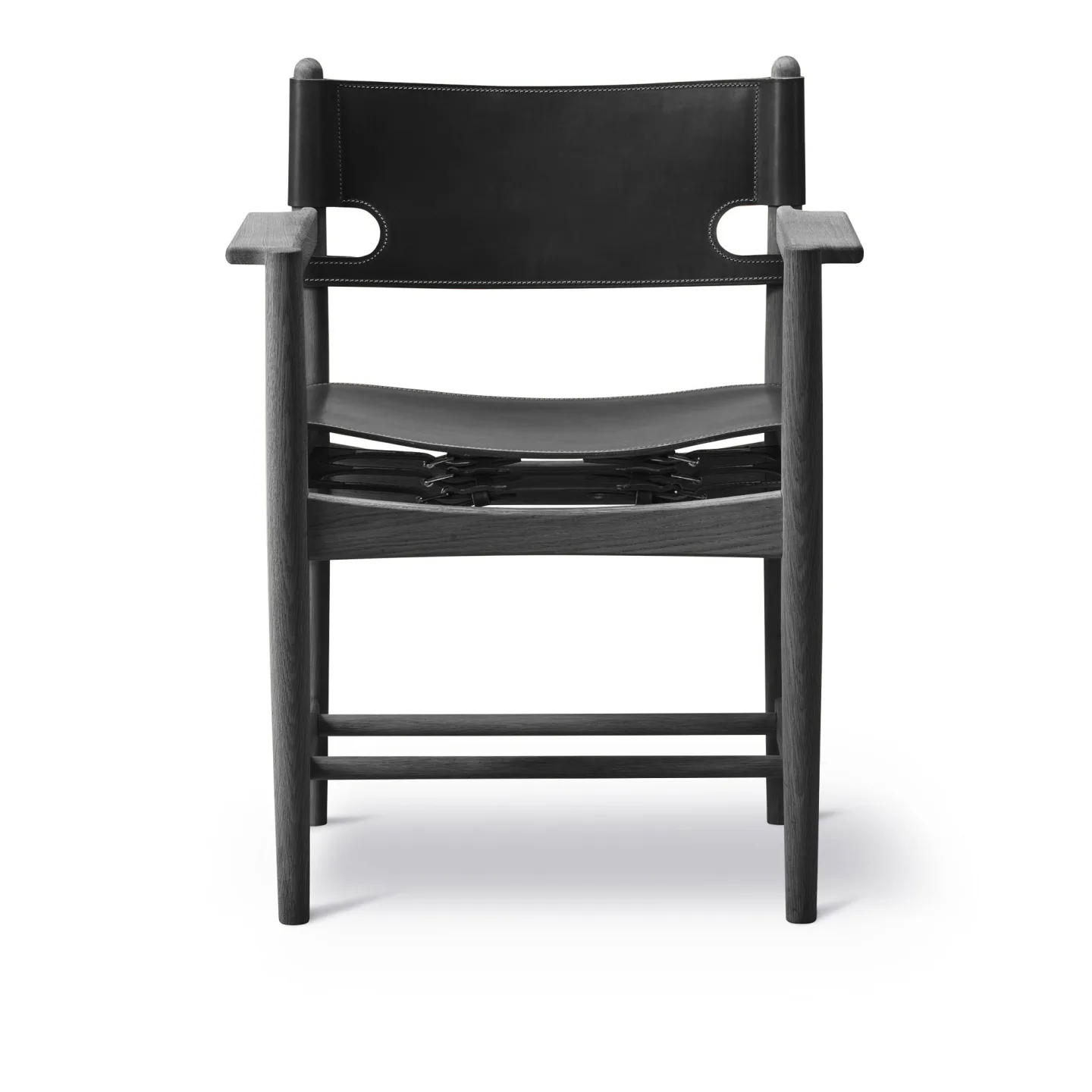 Fredericia Furniture - The Spanish Dining Armchair, Black lacquered oak, Black leather - Matstolar - Børge Mogensen - Svart - Läder/Trä