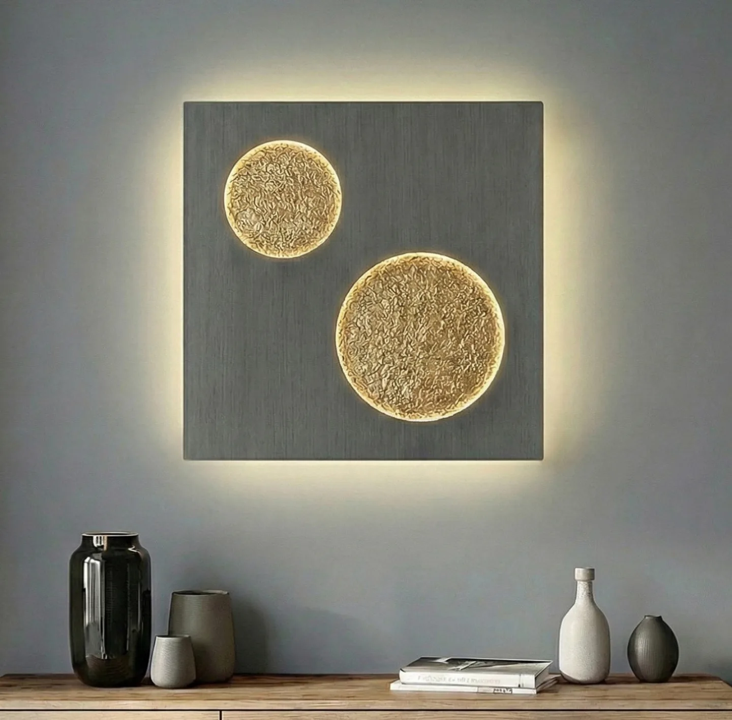 Delin LED-Wandlampe grau/gold 55 x 55 cm step-dim - Lucande - Wohnzimmer - Modern - Metall - Eckig
