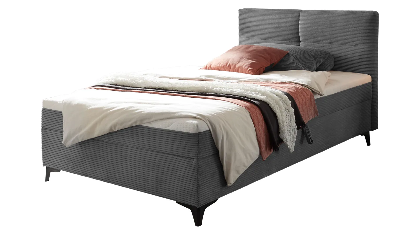 Boxbett Cord grau 120 x 200 cm mit Bettkasten - ANDON