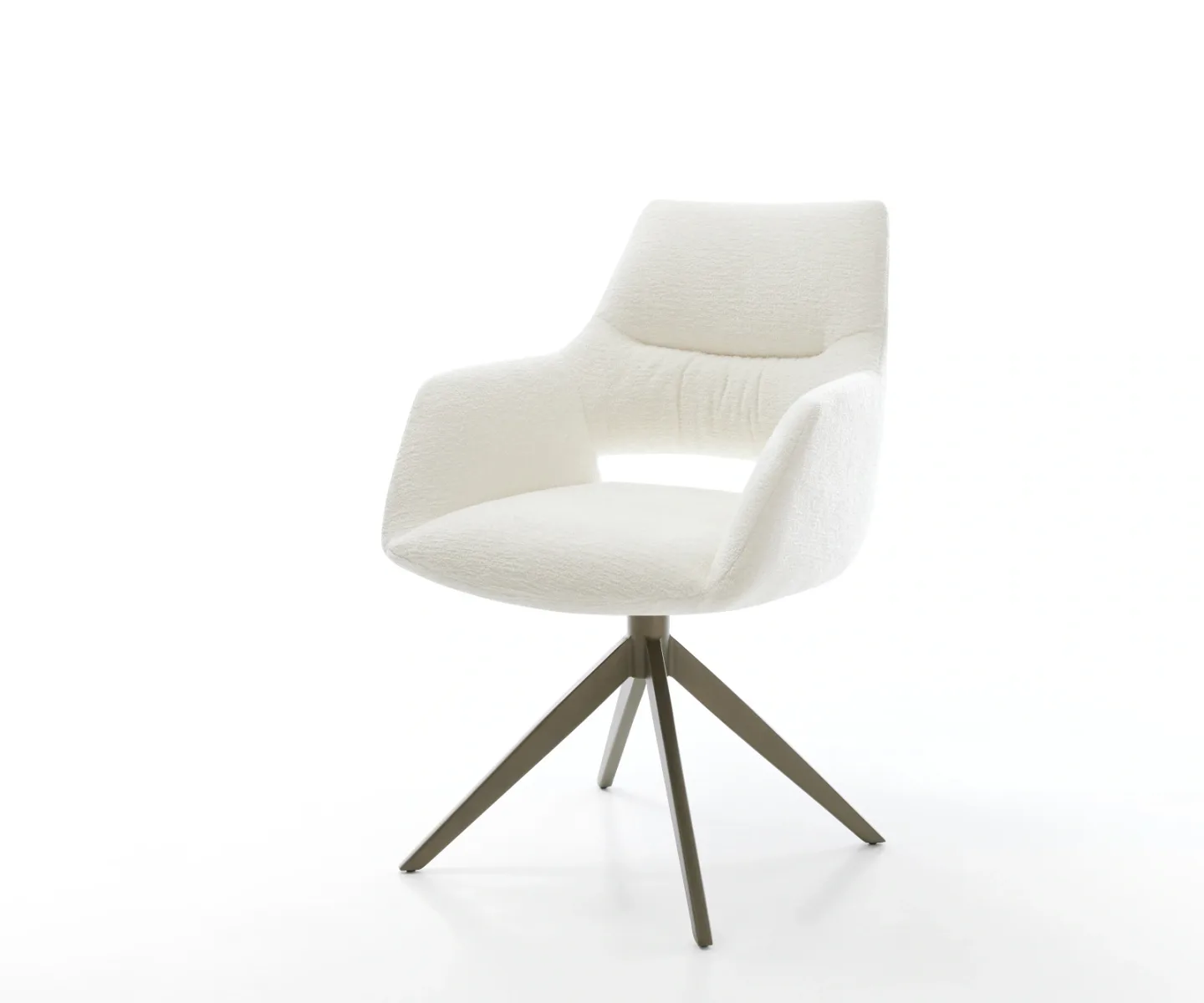 Drehstuhl Yago-Flex mit Armlehnen Bouclé Soft Beige Kreuzgestell breit Effektfinish Titan 360° drehbar Wippfunktion Taschenfederkern