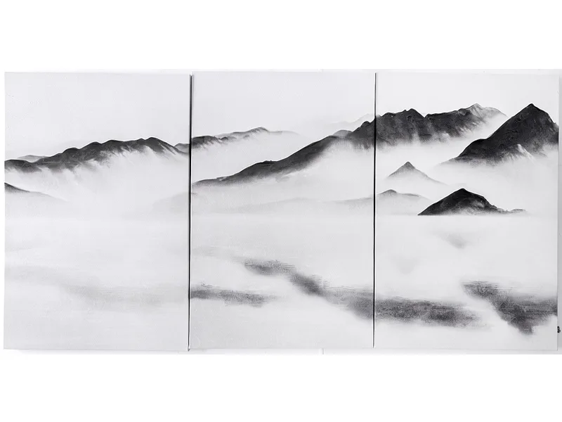 Bedruckte und handbemalte Leinwand LAYONE 3-teilig mehrfarbig 180x90x3.5cm