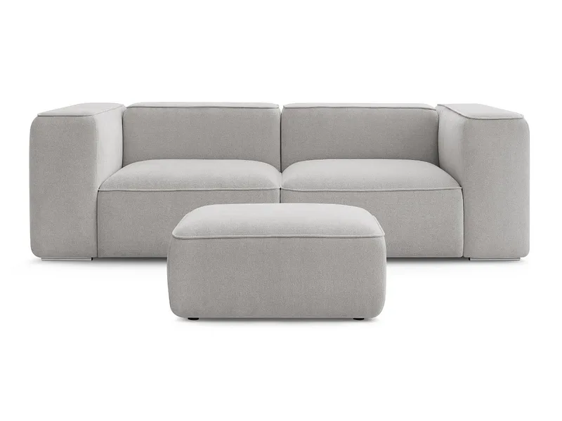 2er Sofa mit Hocker BOBOCHIC ZEPHYR Stoff mit Textur hellgrau