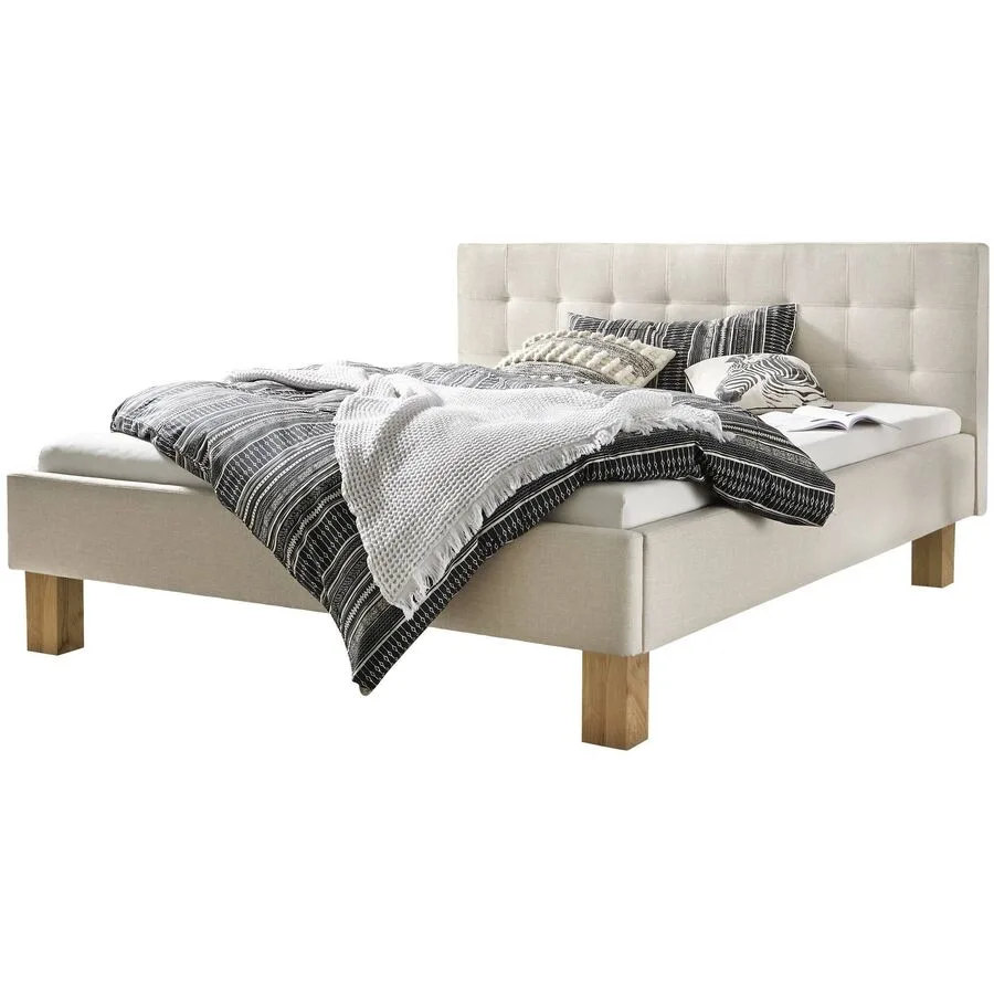 Hasena Bett Dream Pronto Beige, Natur Stoff, Kernbuche Massivholz 180 x 200 cm