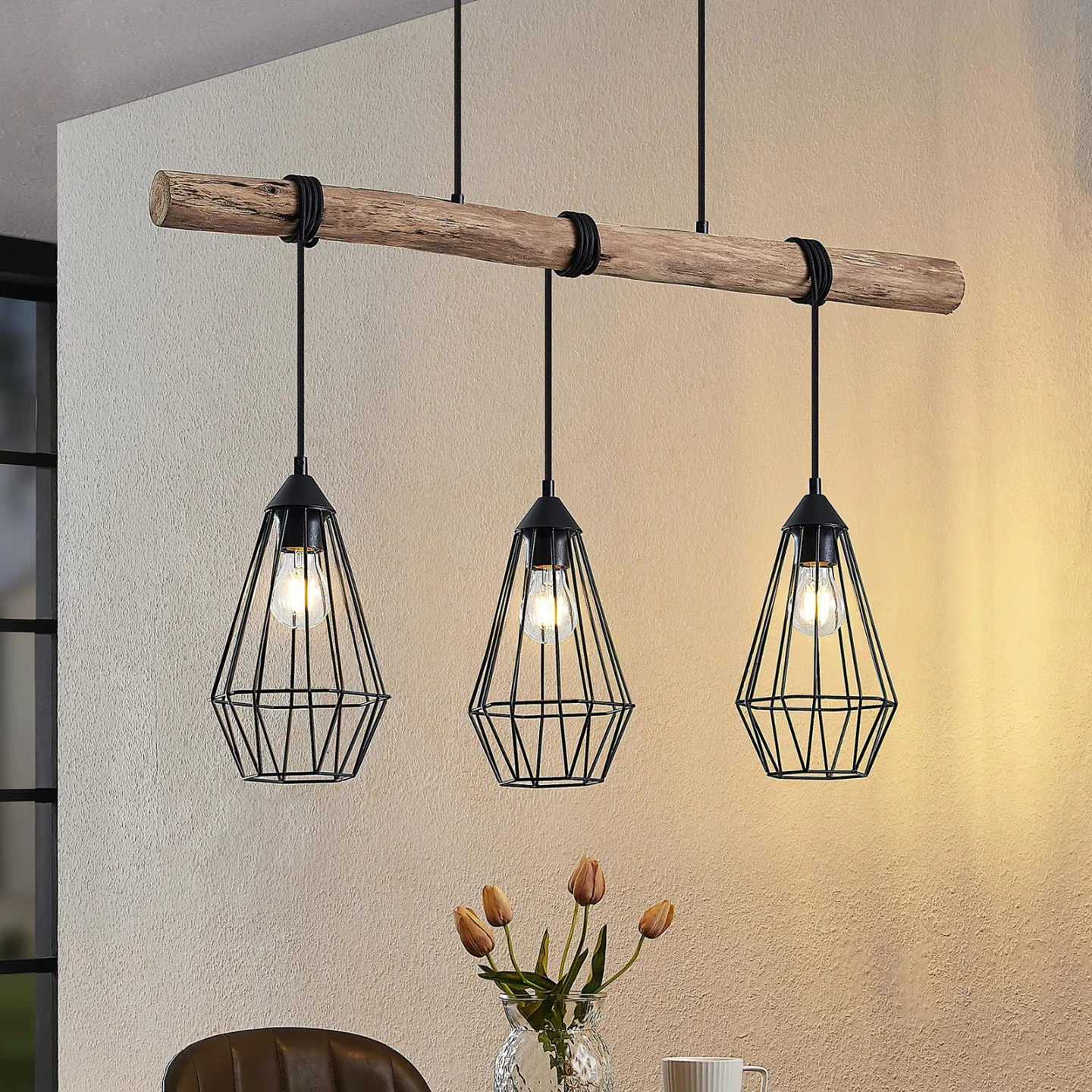 Eldarion 3 Pendelleuchte Black/Wood - Lindby - Wohnzimmer - Modern - Metall - Mehrflammig