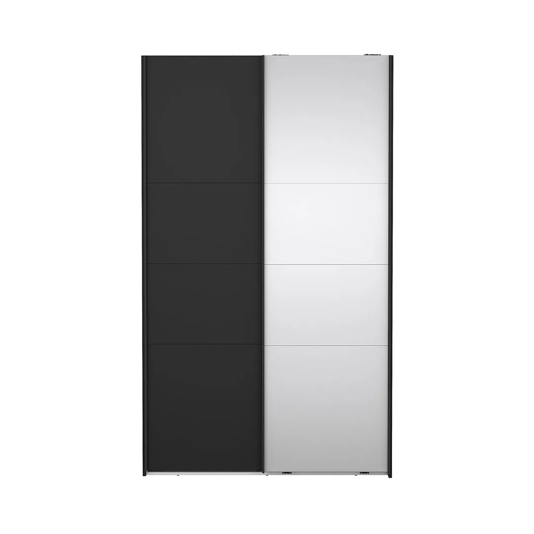 Catania Kleiderschrank 201x119x65cm, 1 Schiebetür, 1 Schiebetür mit Spiegel matt schwarz.