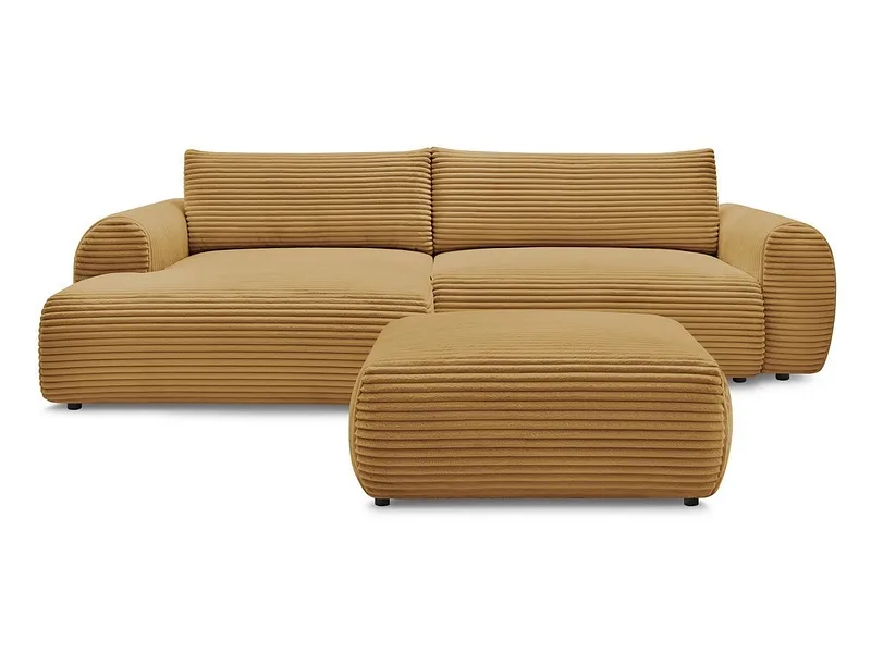 Ecksofa mit Hocker BOBOCHIC LUCIEN Cord-Stoff gelb