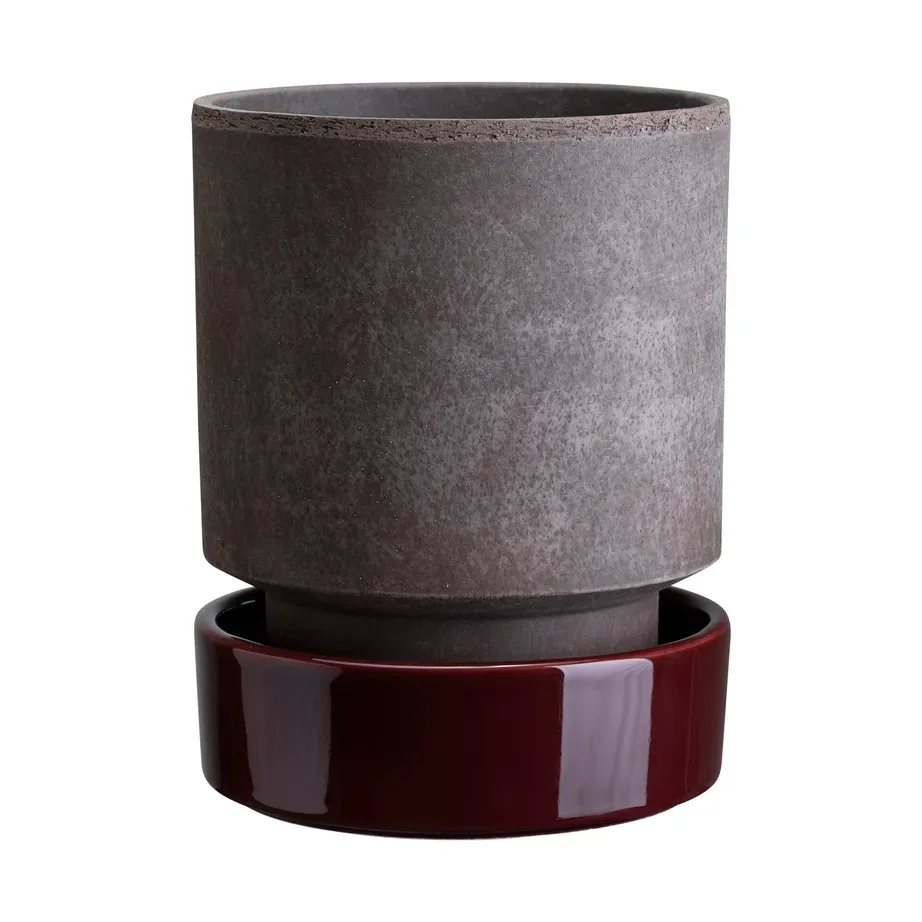 Bergs Potter Hoff kruka Ø14 cm, Raw Grey-Deep Burgundy