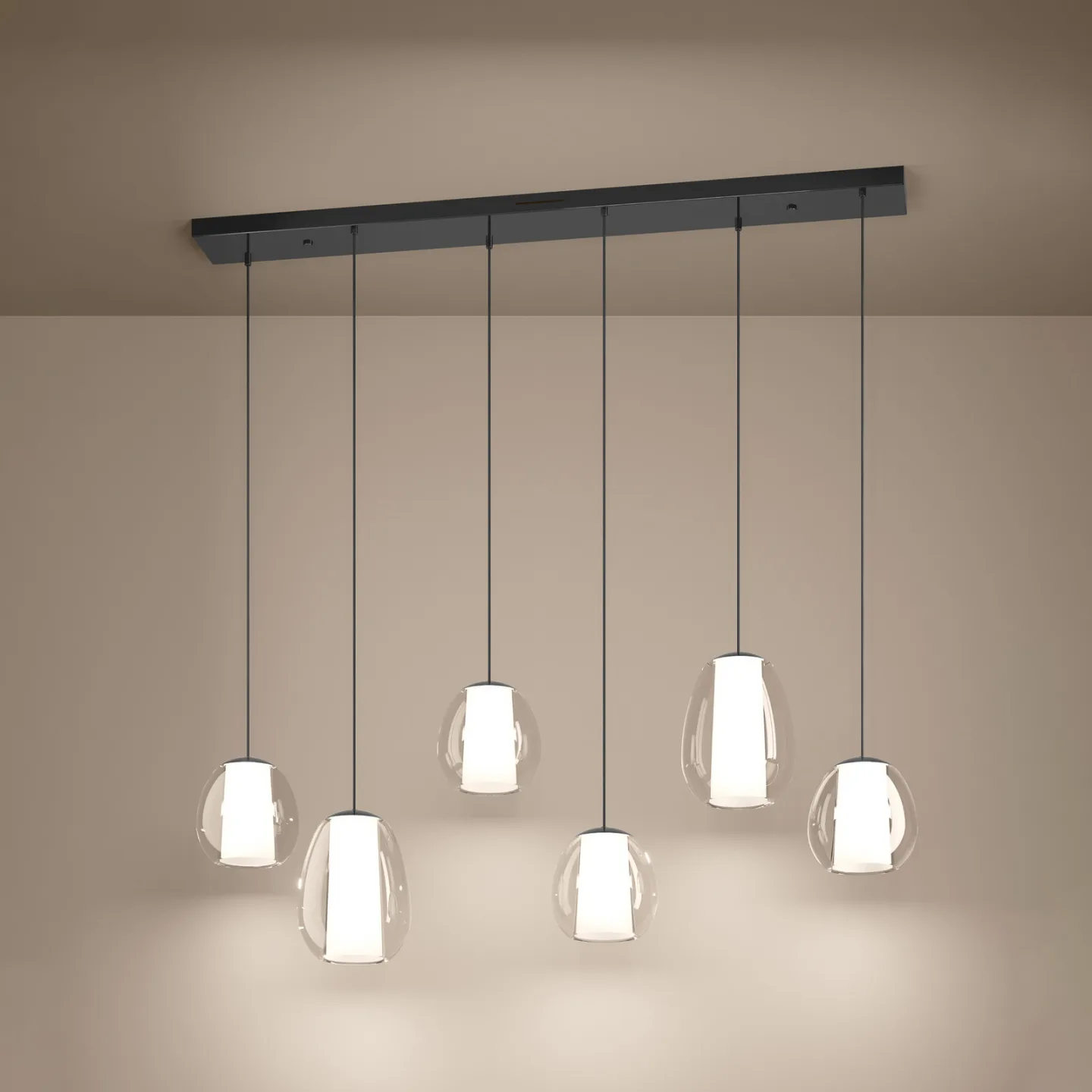 Menorca hänglampa i nickel, 143 cm, 6 lampor, CCT – Stars of Light - Vardagsrum - Modern - Glas - Med flera ljuskällor