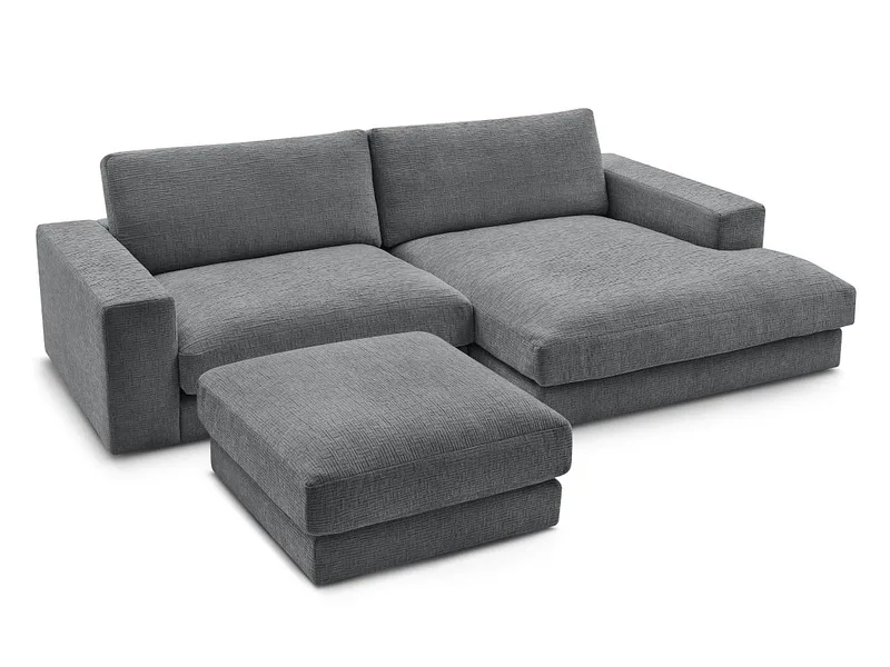 Ecksofa mit Hocker BOBOCHIC LEONARD Stoff mit Textur dunkelgrau
