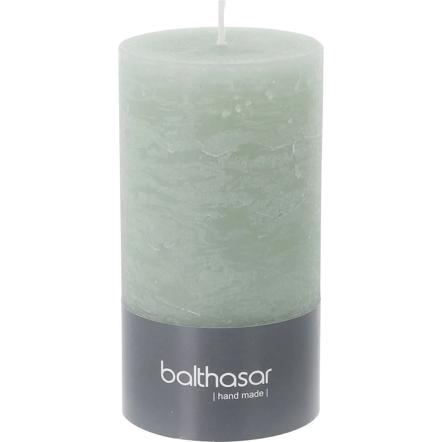 Balthasar Kerze Rustico hellgrün H13 cm D7 cm, Brenndauer 60h - Farbe: taupe - Material: Wachs
