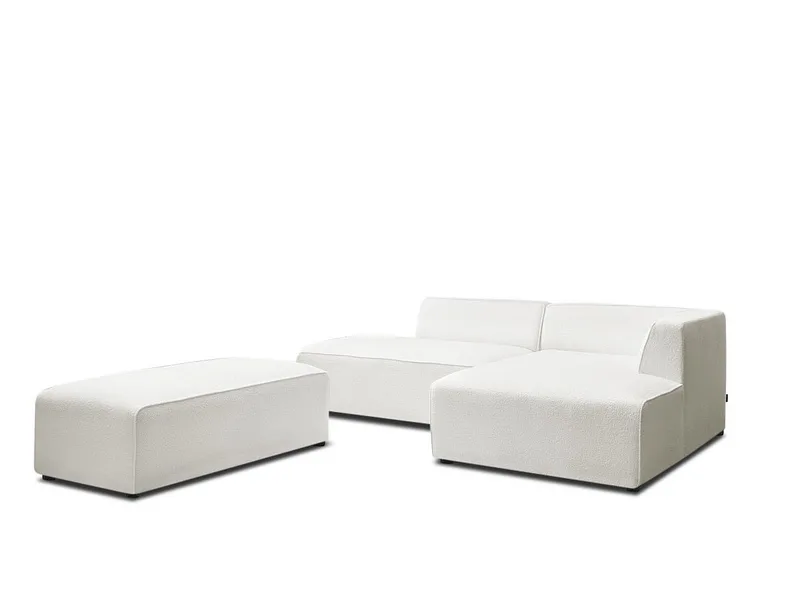 Ecksofa mit Hocker BOBOCHIC MEGEVE Boucle-Stoff weiss