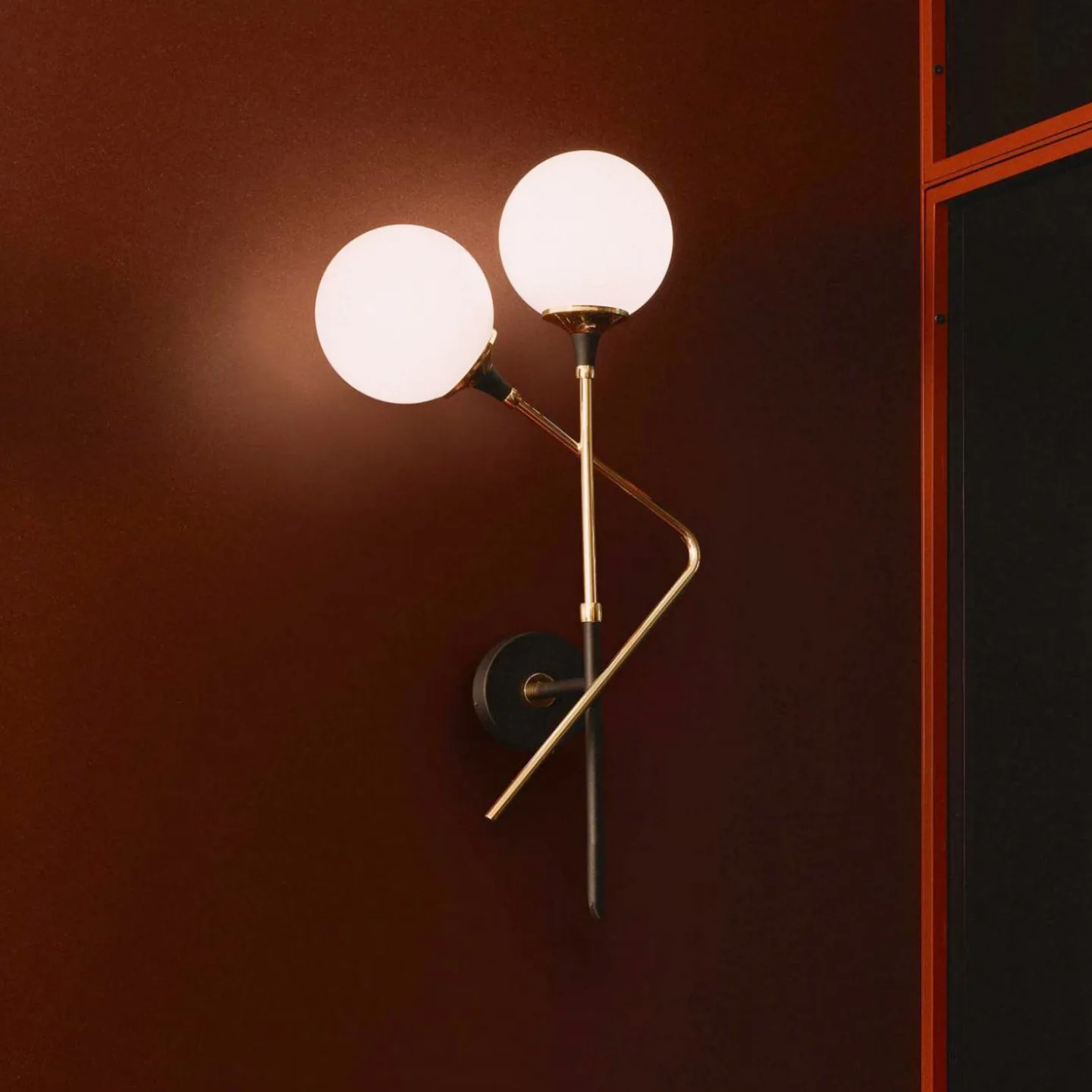 Galassia Wandlampe, oben/rechts, goldfarben 2flg. - Stilnovo - Wohnzimmer - Design - Messing - Mehrflammig