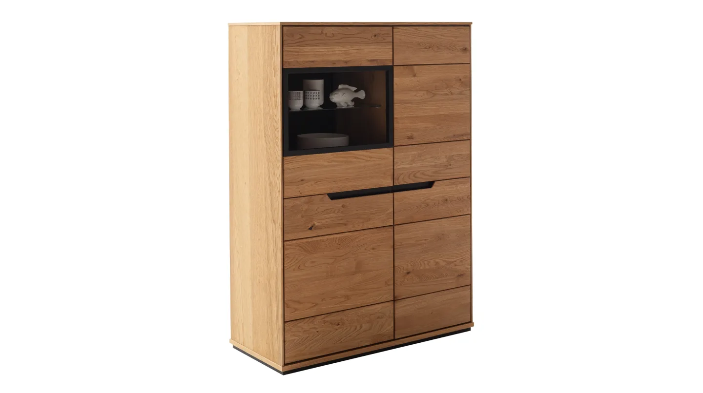 Highboard mit Glastür Wildeiche geölt massiv 93 cm - ARAYA