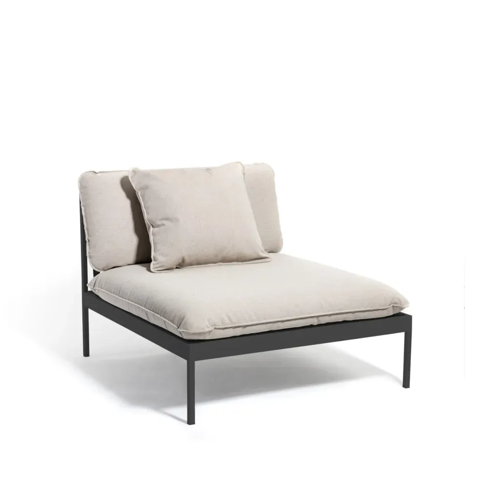 Skargaarden Bönan modulsoffa Sunbrella Ashe light grey, 1-sits, mörkgrå aluminium ram