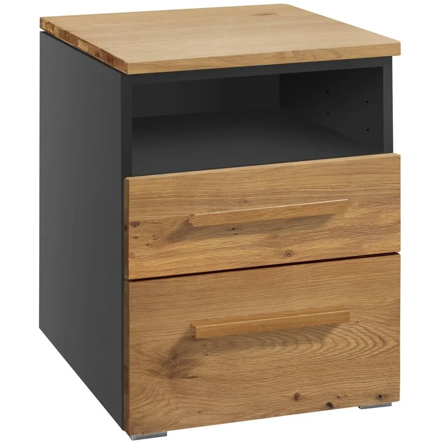 Hasena Nachttisch Reinhold Wildeiche, Anthrazit Holz, MDF Massivholz B 45 H 55 cm