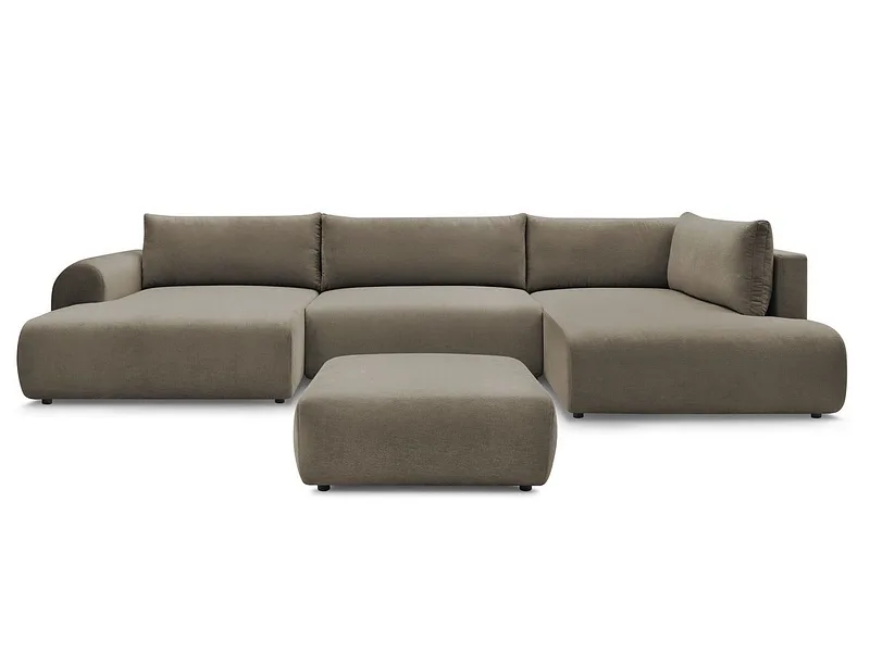 Panorama-Ecksofa mit Hocker BOBOCHIC LUCIEN Stoff taupe
