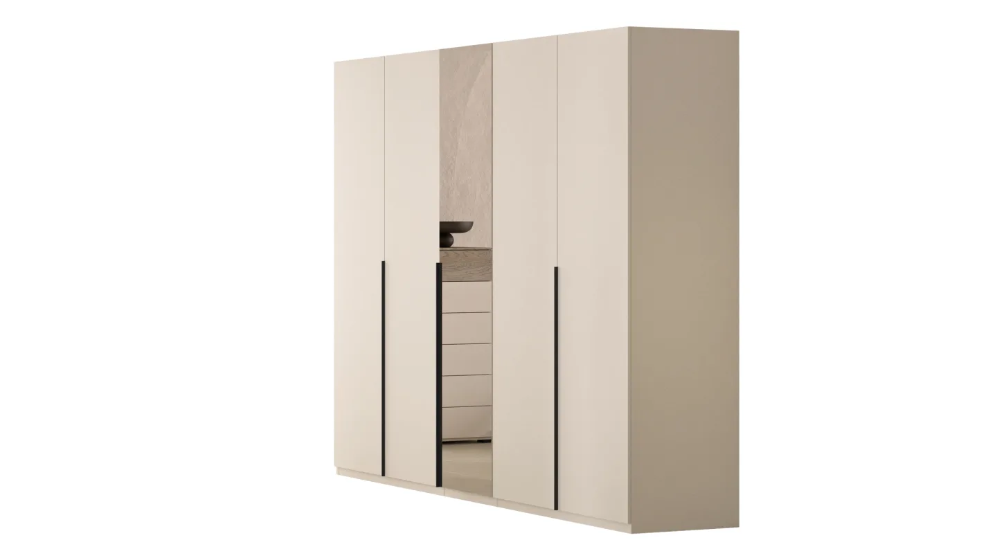 Kleiderschrank mit Spiegel 230 cm Beige-Kaschmir - 5-türig - FAVORITA