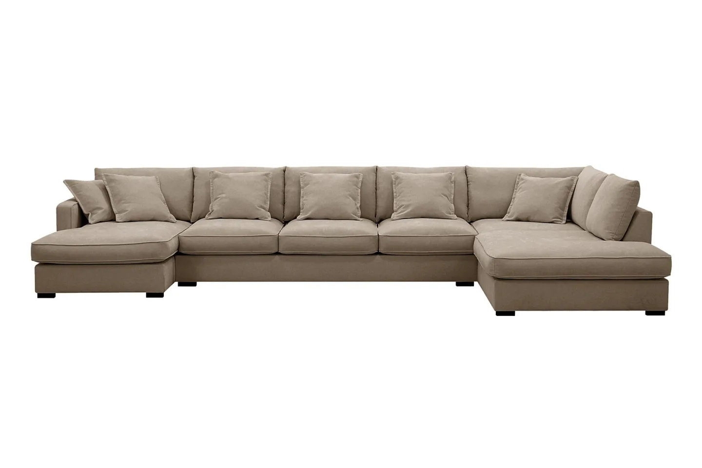 Rossita Lyx 6-sits Högervänd U-formad Extra djup Soffa med Divan och Schäslong i Tyg - Brun