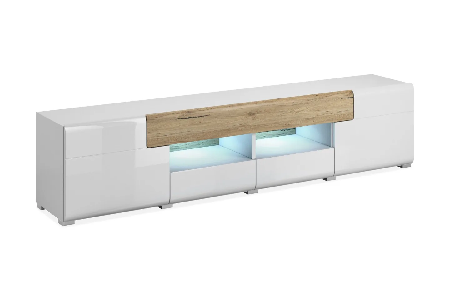 Saran TV-bänk 208 cm - Ek/Vit högglans