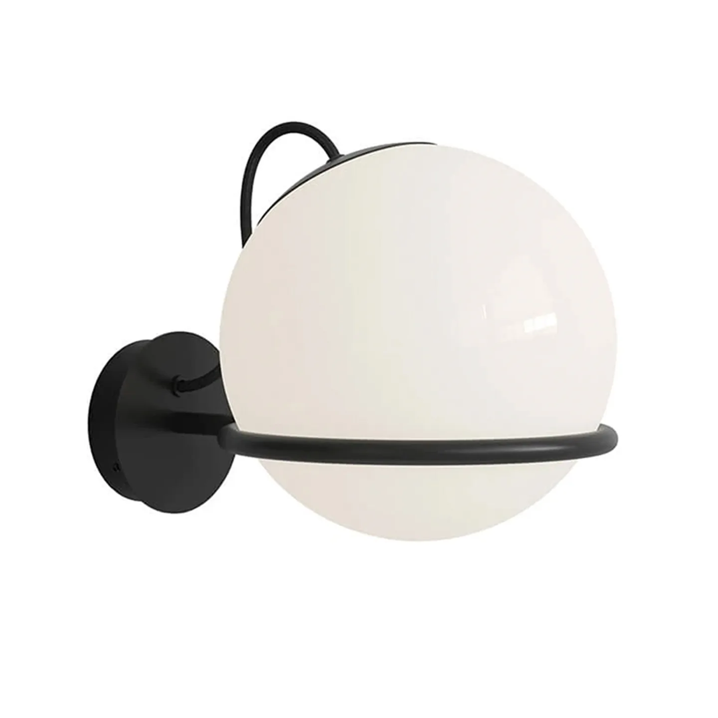 Astep - Model 238/1, 1 Opaline Sphere (20cm Diameter), Black Mount with Switch - Vägglampor - Gino Sarfatti - Svart,Vit - Glas/Metall