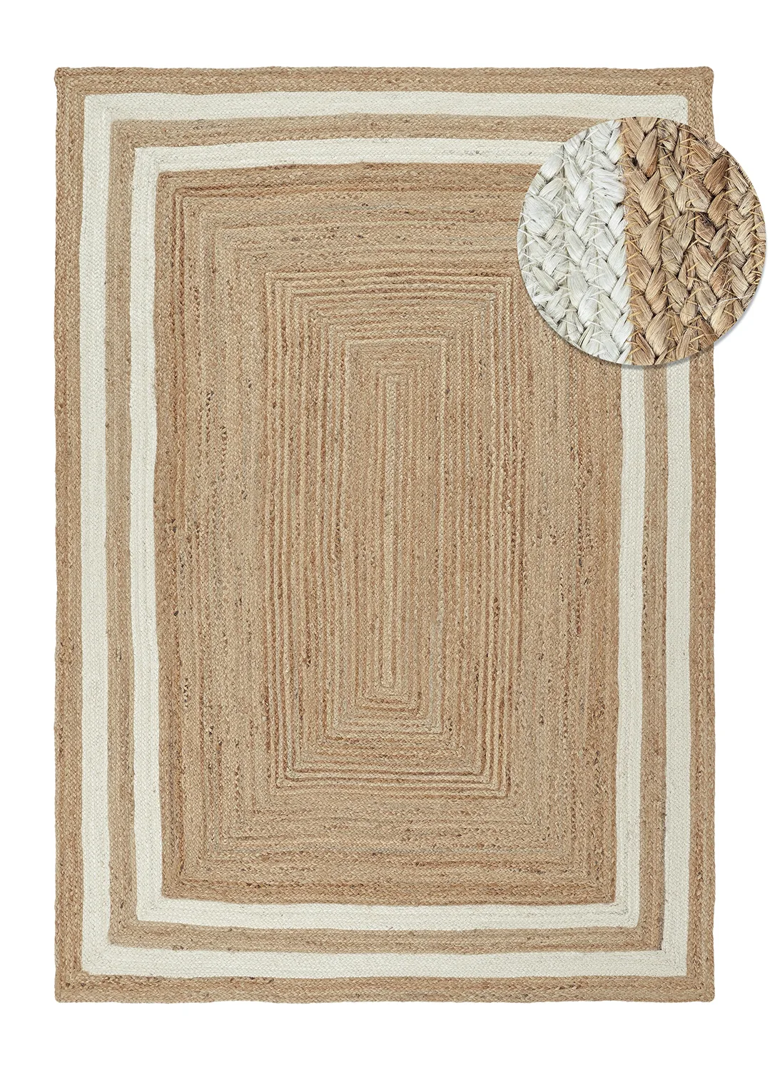 Juteteppe - Jessore (natur/hvit) (Størrelse: 200 x 290 cm)