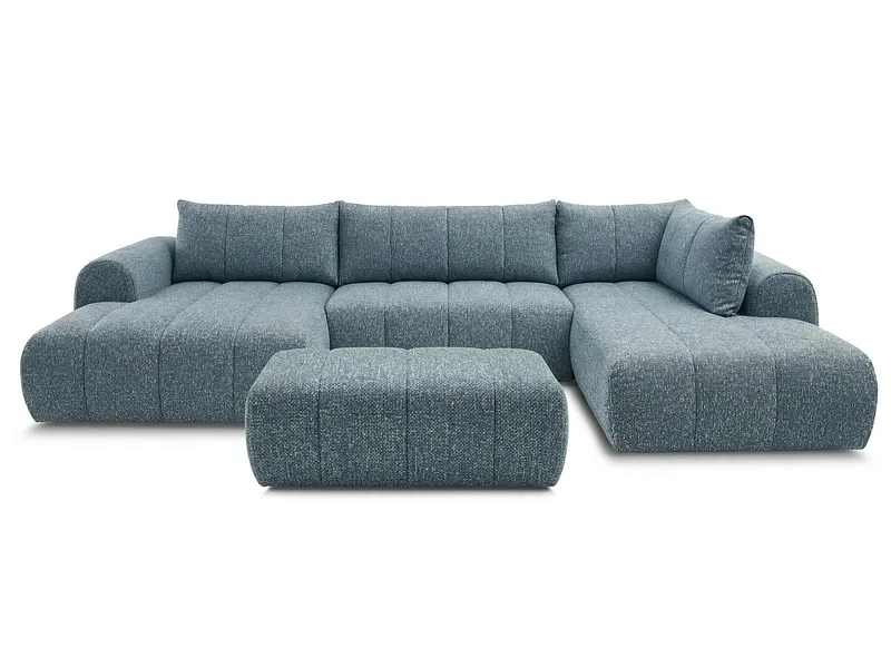 Panorama-Ecksofa mit Hocker BOBOCHIC NESTY Stoff chiniert blau